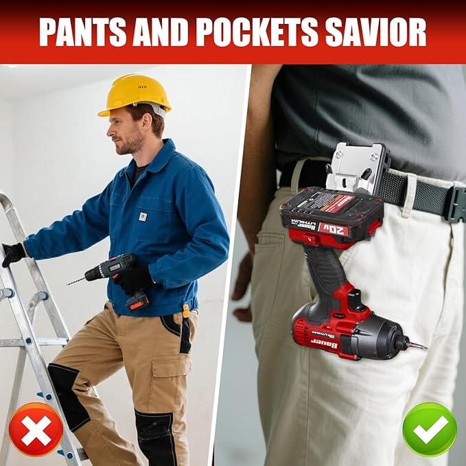 Drill Holder Belt Clip,Hook Holster for Cordless Drill Driver, Tape Measure,Quick Access Eletric Drill Clip on Belt,Fits Up to 2.1''