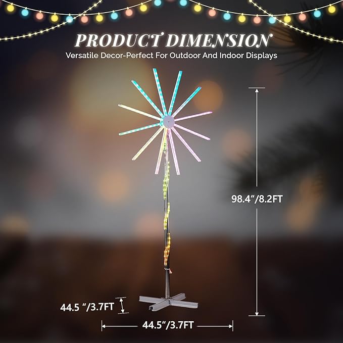 VINGLI 8.3FT Multicolor Firework Light, Color Changing LED Windmill with Gradient Effects & Adjustable Modes, Electronic Holiday Decor for Outdoor Pathway Lawn Yard Christmas Thanksgiving