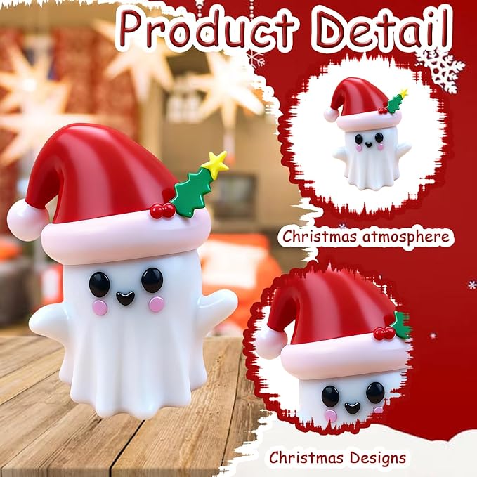 1 Pcs Christmas Ghost Figurine Cute Spooky Unique Design Cartoon Mini Figurines Desk Ornament Decorations Indoor for Christmas Decor Home Table Bedroom Office Desktop Display Ornaments