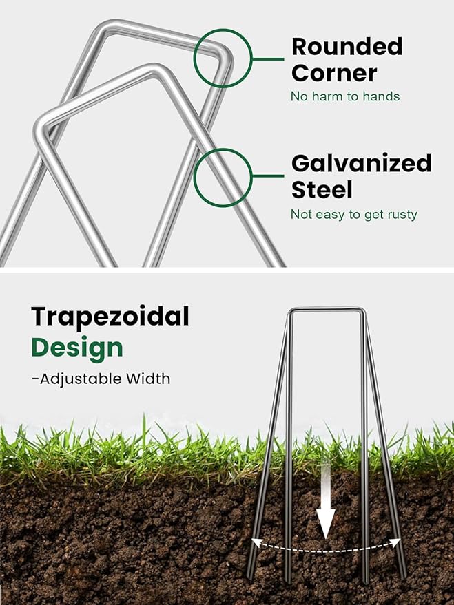 GROWNEER Landscape Staples Anti-Rust, 6 inch 20pcs Galvanized Garden Staples, Tent Stakes SOD Pins Yard Stakes for Securing Weed Fabric Barrier, Ground Cover, Artificial Turf, Dog Fence