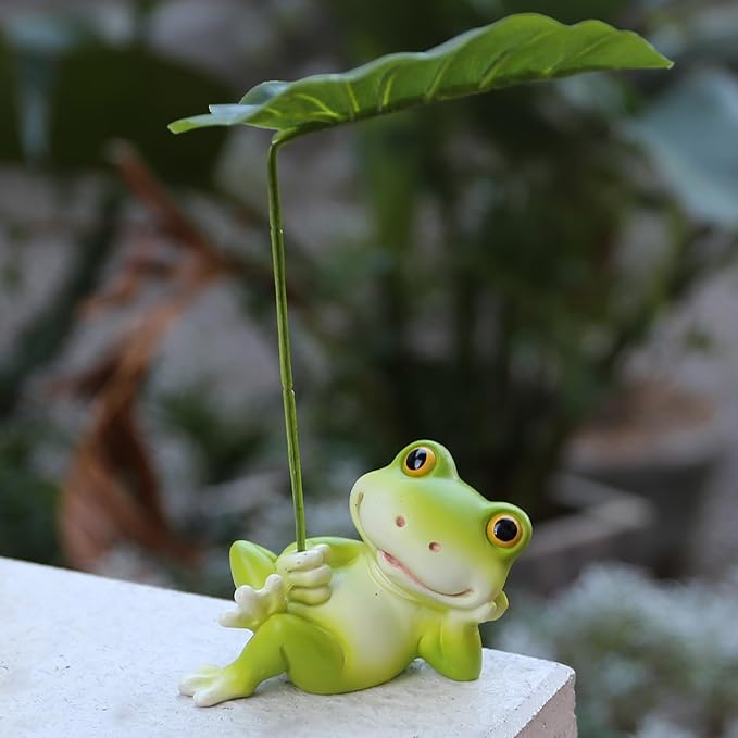 Outdoor Frog Statue 6.1in,Frog Under The Lotus Leaf Statue,Outdoor or Home Decor,Easter Decor