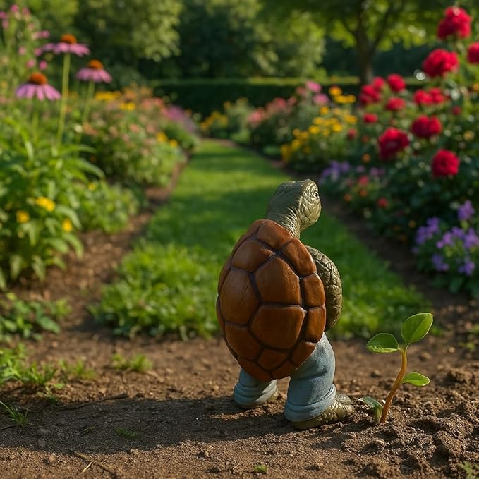 Decorative Garden Turtle Figurine, Brown and Gray Resin, Funny Peeing Design, Miniature Animal Statue for Outdoor Lawn, Patio, Garden Decor
