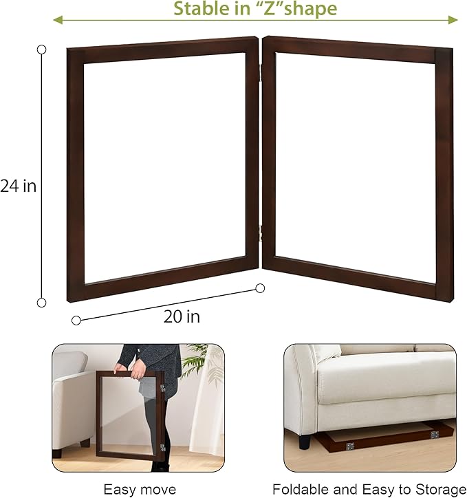 LZRS Clear Dog Gate for Indoor Use - Transparent Pet Fence with Solid Hardwood and Plastic Board, Stylish & Durable freestanding Pet Gate for Doorways, Stairs and Hallways-2 Panel Brown