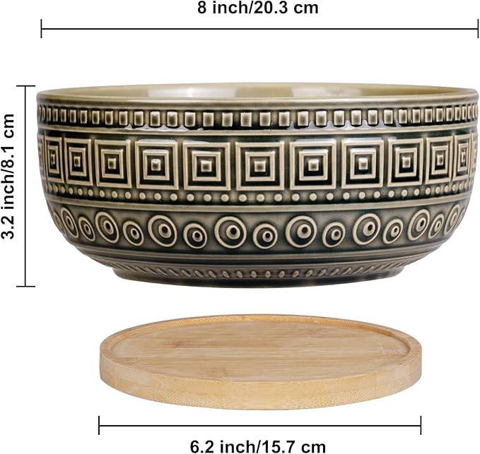 G EPGardening 8 Inch Ceramic Succulent Planter Pots Round Shallow Bonsai Planter Pot for Indoor Plants with Drainage and Bamboo Saucer Gray