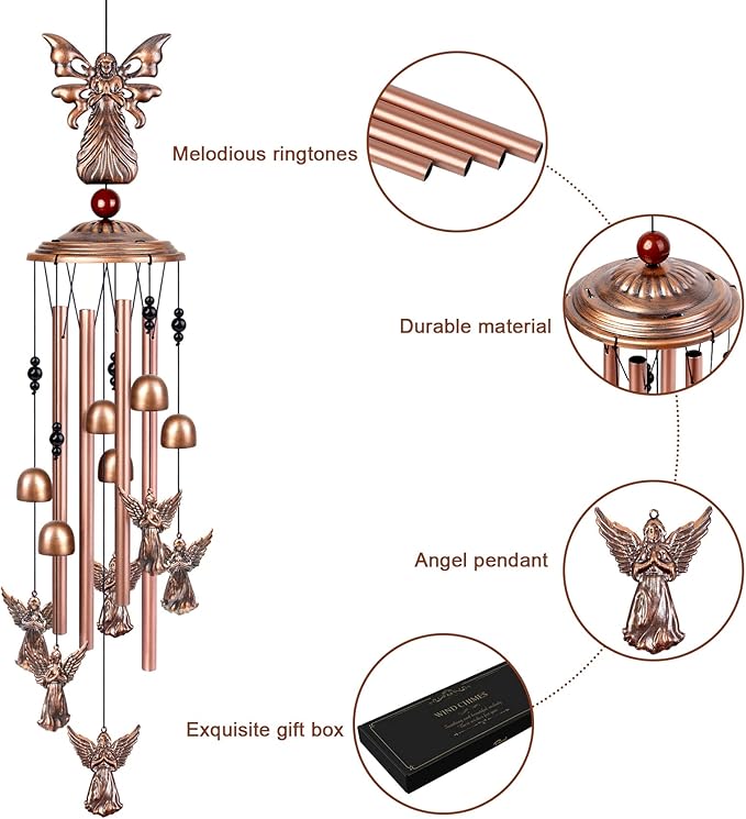 YHmall Angel Wind Chimes for Outside, 34" Angel Gifts for Women Memorial Wind Chimes, Soothing Tones Windchimes Outdoors for Patio Porch Yard Decor for Mom