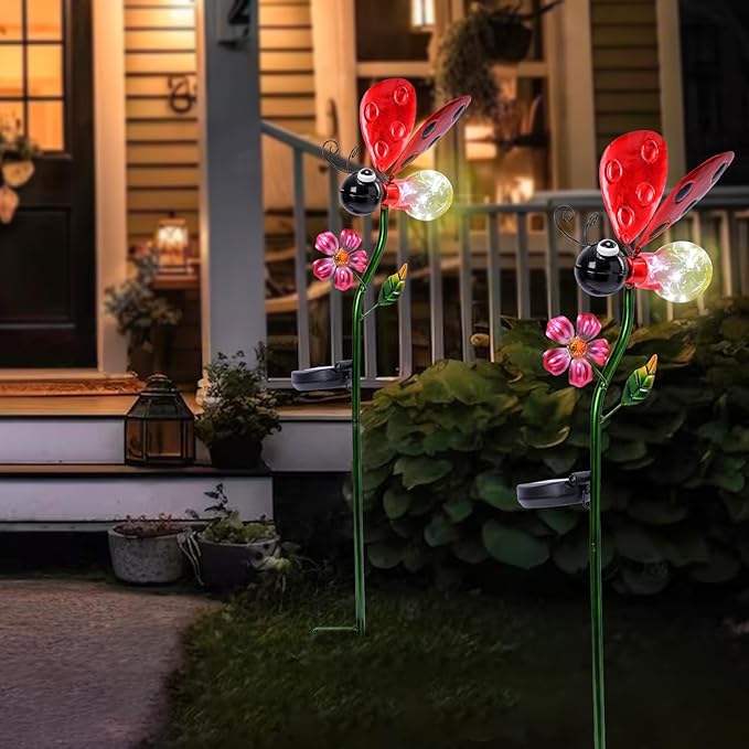 Bshine Solar Ladybug Outdoor Garden Decorative Lights, Waterproof Metal Stake Solar LED Lights Garden Decor Backyard, Pathway, Path, Lawn Ornaments for Mom