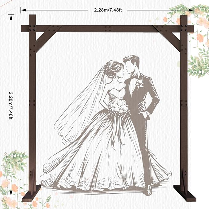 7.48FT Wooden Wedding Arch Frame Backdrop Stand, Square Wood Arch Stand Wedding Arches for Ceremony Wedding Arbor