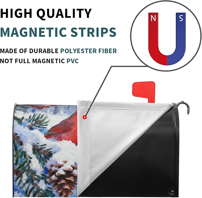 Winter Cardinal Mailbox Covers Magnetic Standard Size Christmas Snow Scene Pinecone Holly Twig Bird Holiday Outdoor Decorative Seasonal Letter Box Cases for Home Garden Outside Decor, 21x18 Inch