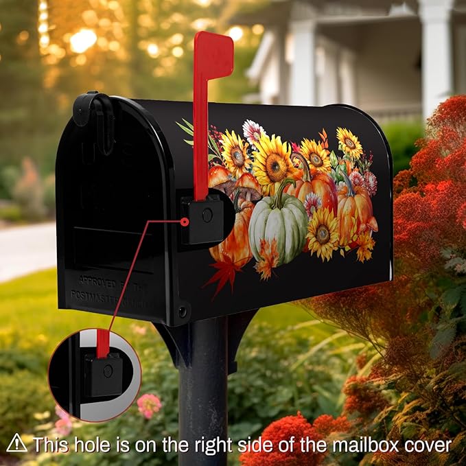 Fall Magnetic Large Size Thanksgiving Pumpkin Mailbox Cover With Maple Leaves - Waterproof Decor Flower Wraps for Garden Oversize 25.5 x 21 Inch