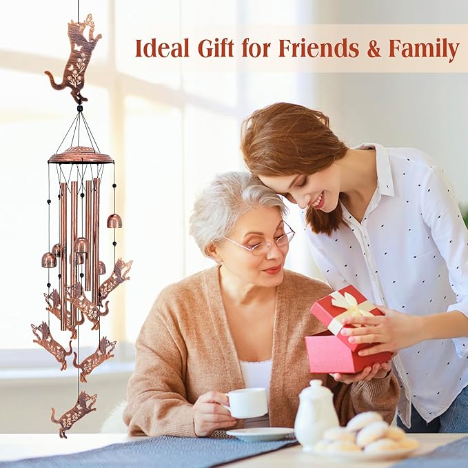 Cat Wind Chimes Outdoor Cat Gifts for Women Mom Men Dad Unique Birthday Gifts Metal WindChimes for Outside/Indoors, Patio, Lawn, Yard, Home Decor, Outdoor Decor, Garden Decorations