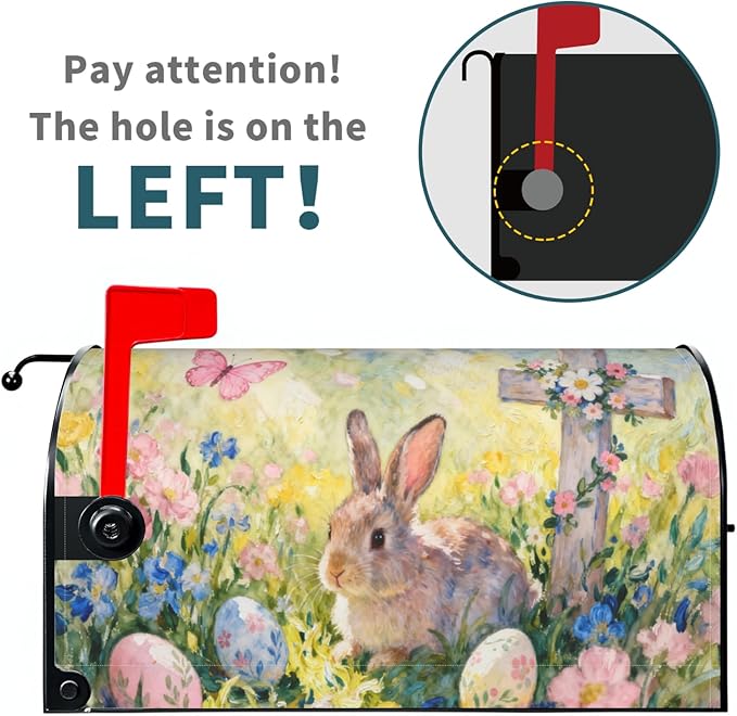 Easter Large Mailbox Covers Magnetic Oversized Cute Bunny Yellow Pink Blue Floral Cross Egg Spring Holiday Outdoor Seasonal Decorative Letter Box Cases for Home Garden Outside Decor, 25.5x21 Inch