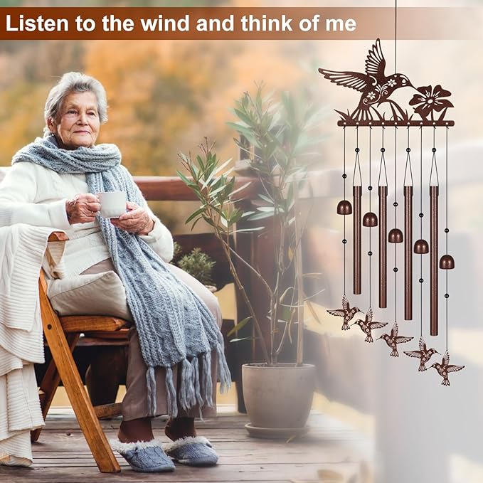 Hummingbird Wind Chimes for Outside,Memorial Wind Chimes Gifts for Women and Grandma，Patio Garden Decor,Windchime in Loving Memory Outdoor Decoration for Yard, Patio, Porch, Lawn, Landscape