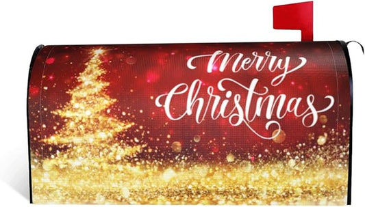 Mailbox Covers Merry Christmas Red Gold Magnetic Letter Post Box Cover Standard Size 25.5 x 21 Inch Garden Yard Home Decorative