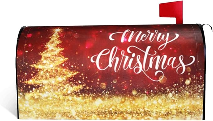 Mailbox Covers Merry Christmas Red Gold Magnetic Letter Post Box Cover Standard Size 21 x 18 Inch Garden Yard Home Decorative