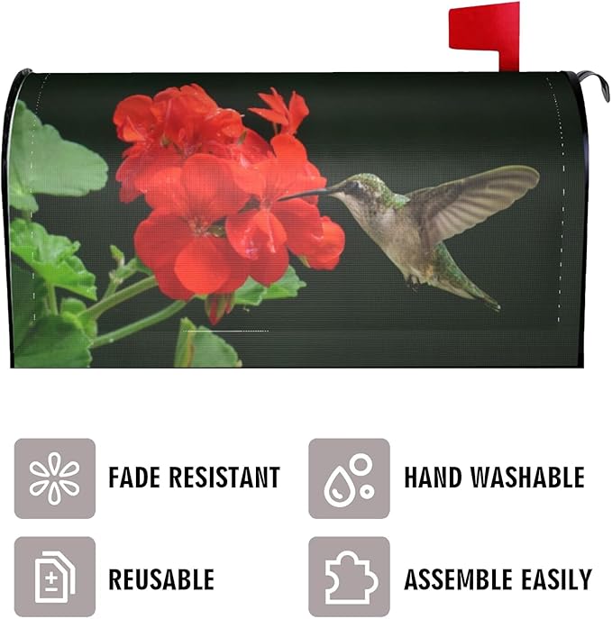 Hummingbirds Floral Mailbox Covers, Spring Summer Red Flowers Blossom Magnetic Mailbox Covers, 21x18 in Birds Post Box Cover Wraps Standard Size for Garden Yard Decor