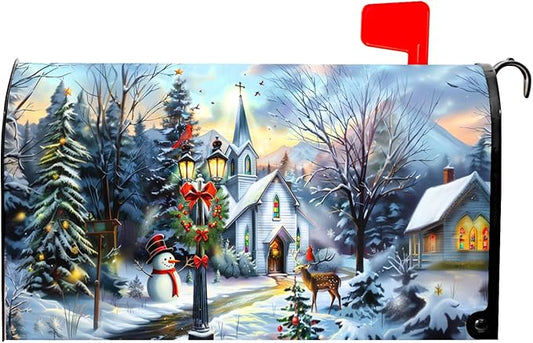 Winter Magnetic Mailbox Cover Blue Christmas Mailbox Cover Magnetic Standard Size 21 X 25.5 Inch Snowflakes Snowman Mailbox Post Cover Mailbox Wraps Mailbox Decor for Home Garden Outdoor Yard