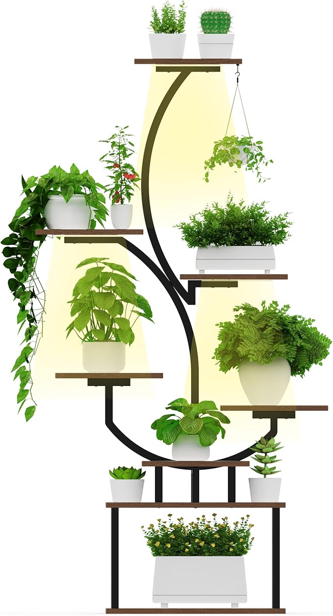 Plant Stand Indoor with Grow Lights, 8-Tiered Plant Rack with 3 head lamps, 60.83" Tall Plant Stands for home décor, Corner Flower Shelves for Patio, Balcony, Living Room
