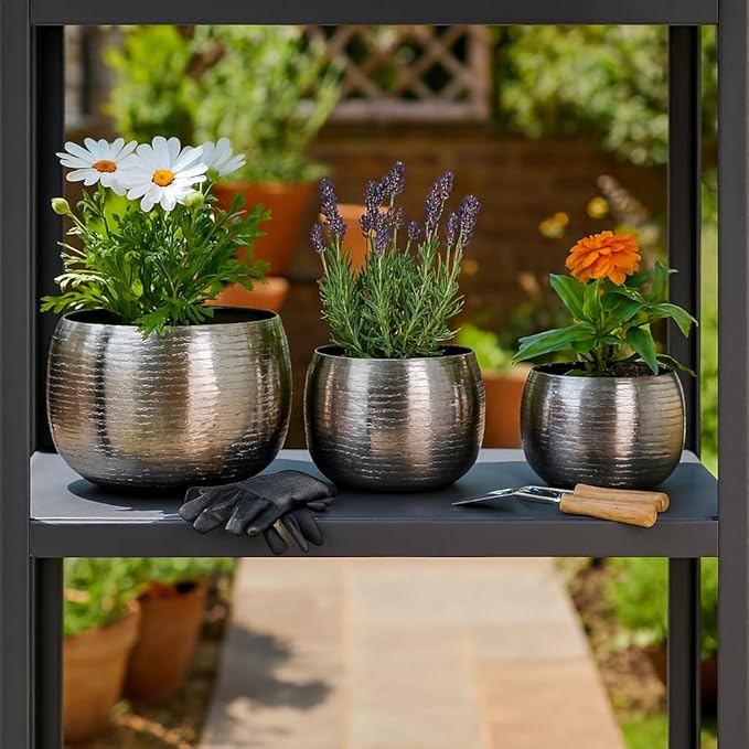 Modern Planters and Flower Pots for Home Decor – Metal Plant Pots Perfect for Indoor and Outdoor Houseplants – Stunning Accent for Garden, Patio, and Living Room Decor Set of 3 – 11", 10", 8" Silver