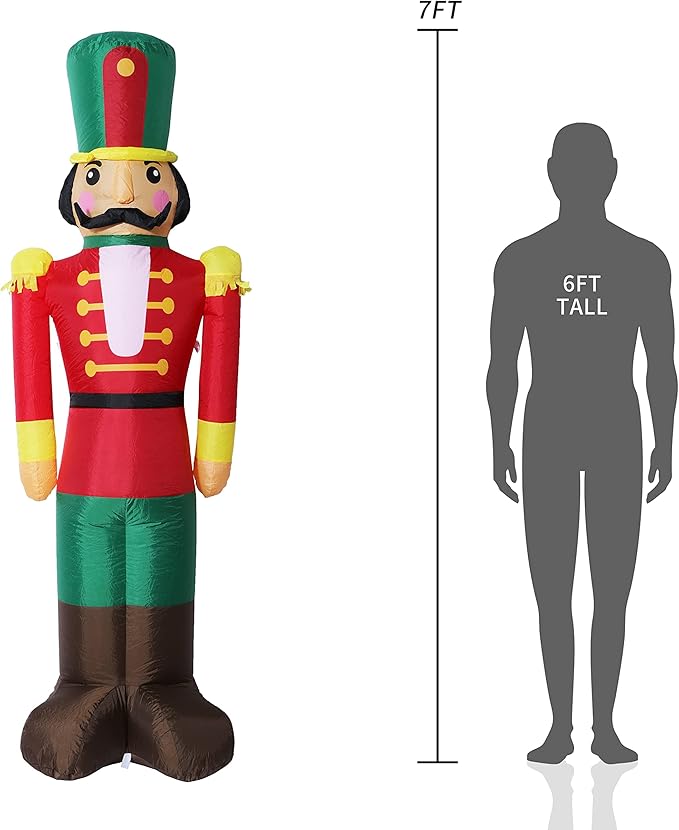7 FT Christmas Inflatable Nutcracker Soldier Blow up with Build-in LED Lights, Cute Xmas Gift Box for Indoor, Outdoor, Party, Yard, Garden, Lawn Blow Up Holiday Decoration