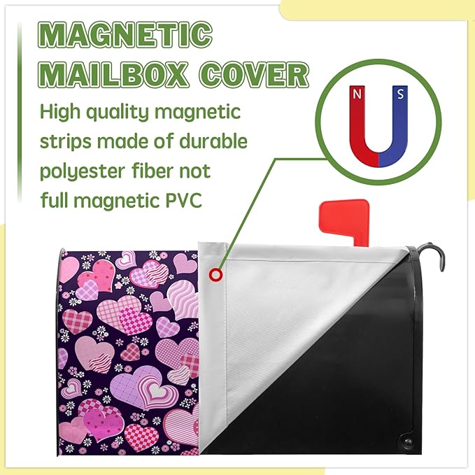 Happy Valentines Mailbox Covers Magnetic Standard Size 21x18 inch Red Pink Love Heart Mail Box Post Letter Box Cover for Home Outdoor Garden Yard Decor