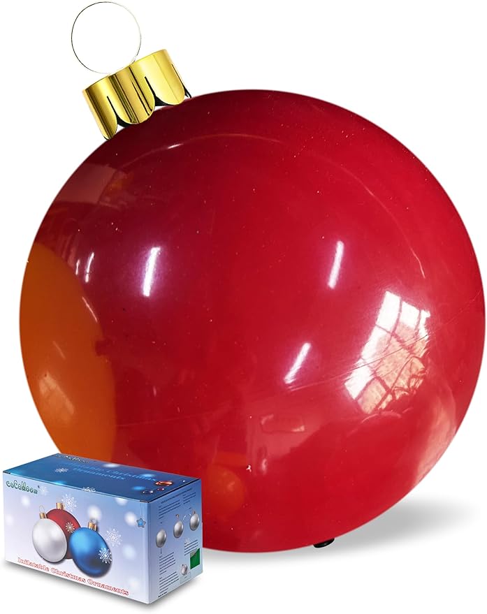 Inflatable Christmas Ornaments, 18" or 25" Oversized Outdoor Christmas Ball Ornaments, Holiday Yard Christmas Tree Decorations, Indoor and Outdoor Decoration Balls (18 inch, Coral Red)