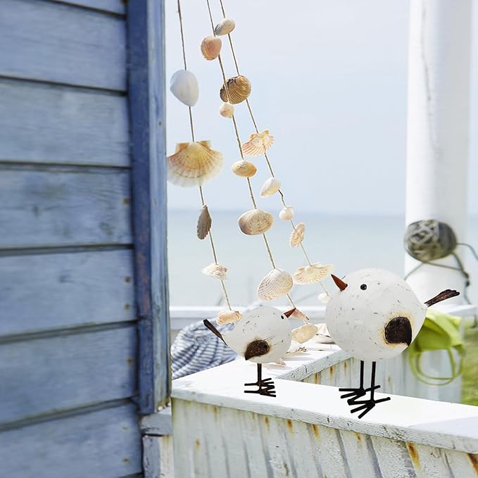 Aecipl Wood Bird Statue Standing Seagull Nautical Decor Coastal Birds Sculpture Indoor Outdoor Animal Figurine Beach Themed Decoration Rustic Home Art for Bedroom Garden (L)