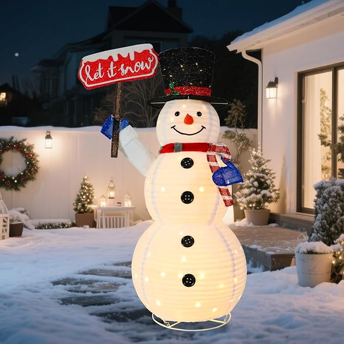 Christmas Snowman Outdoor Decoration, 5.2FT Warm White Snowman Lighted Christmas Candy Cane Sign, Light Up Indoor/Outdoor Decoration for Xmas Holiday Yard, Garden, Lawns, Porch