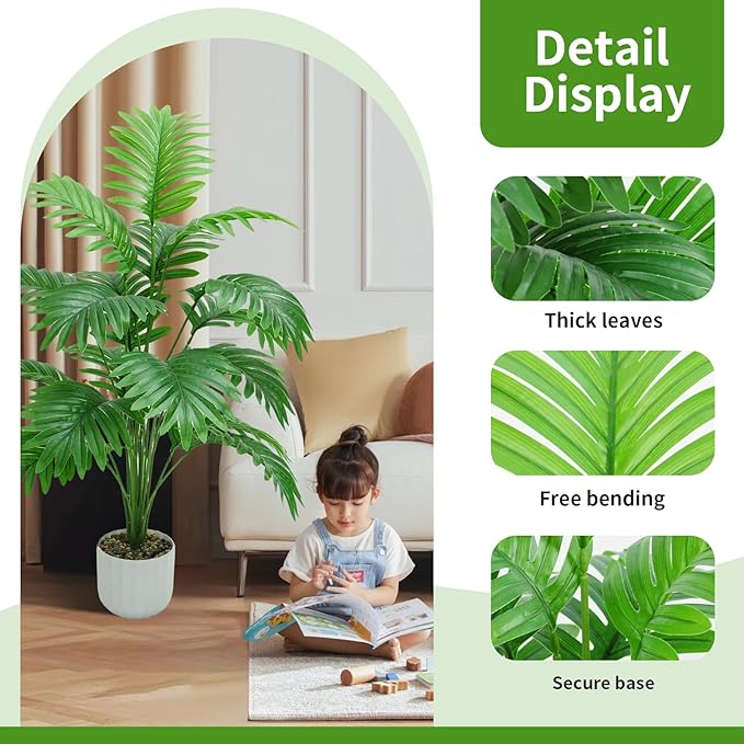 28“ Fake Plant Large Artificial Plam Tree for Indoor Room Decor,Faux Potted Plant for Home Offce Balcony Livingroom Bathroom Bedroom Outdoor Courtyard Decor