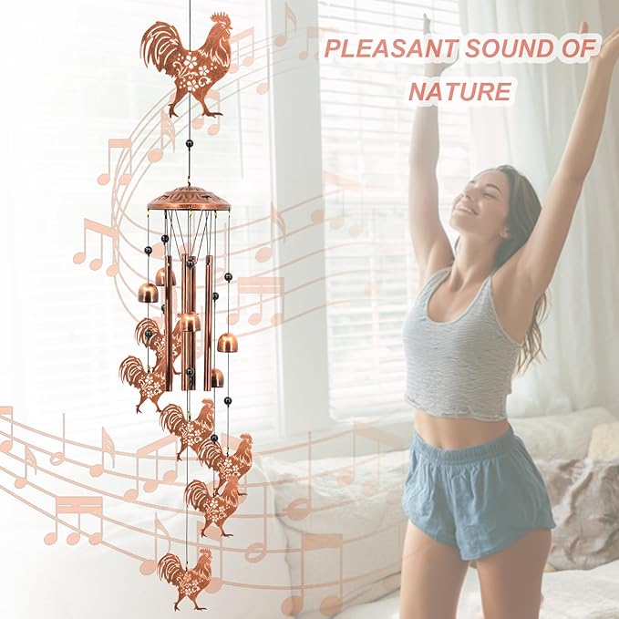 Rooster Wind Chimes for Outside, Rooster Farmhouse Memorial Gifts for Men/Women/Dad/Grandpa, Yard Outdoor Decor, Home Lawn Patio Garden Decoration (Rooster)