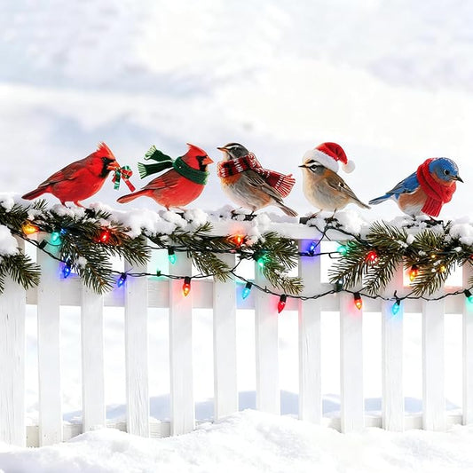 HUYIENO 5PCS Vibrant Metal Bird Decorations Christmas Fence Decor Colorful Garden Birds for Fences, Patio & Outdoor Decor for Christmas Ornament
