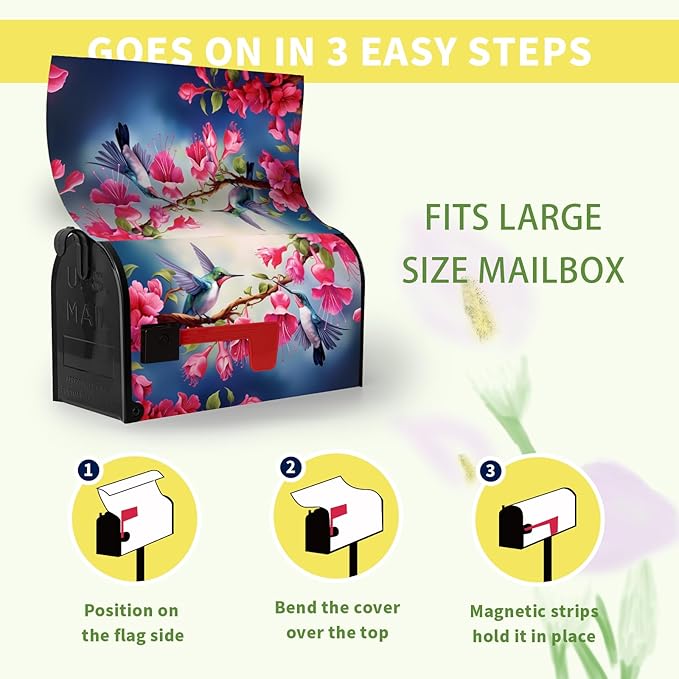 Summer Mailbox Covers Magnetic Oversized Hummingbird Flower Mailbox Post Cover Fuchsia Hybrida Floral Mailbox Wraps Bird Pink Flowers Mailbox Decor Waterproof Garden Large Size 25.5 X 21 Inch