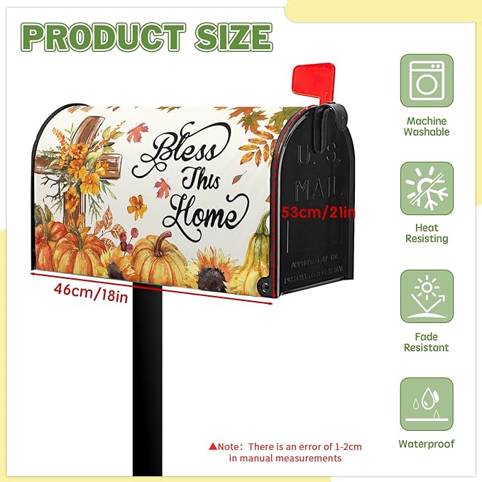 Bless This Home Mailbox Covers Magnetic Thanksgiving Pumpkin Mail Box Cover Fall Autumn Mailbox Wraps Magnetic Standard Size 21x18 inch for Outside Garden Yard