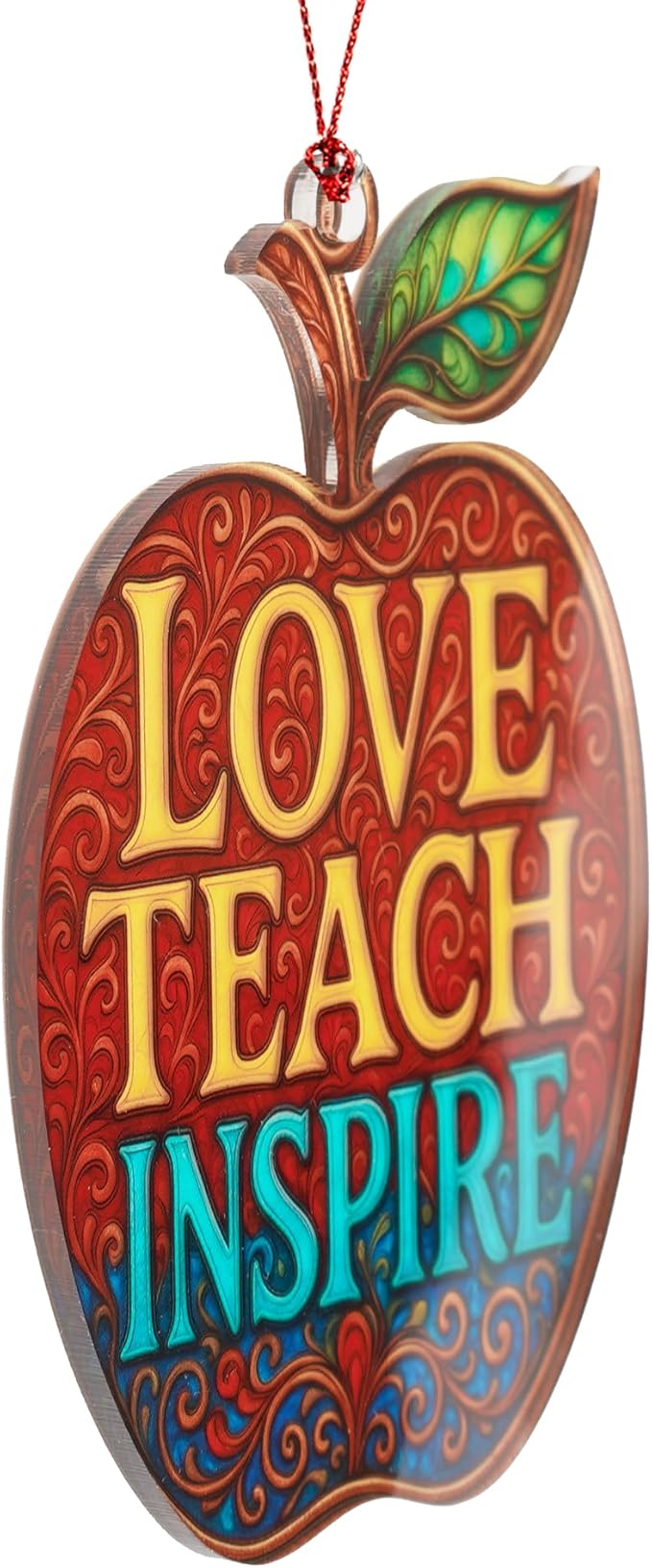 Teacher Appreciation Ornament – Love Teach Inspire Apple – Style Teacher Gift for Christmas, End of Year, or Thank You