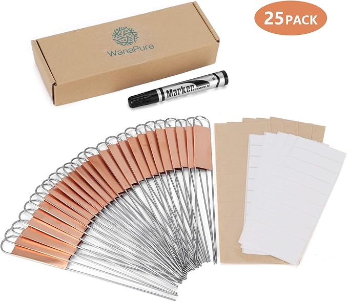 25PCS Copper Metal Plant Tags Plant Labels with 50Pcs Labels, Rainproof PET Film & Permanent Pen, 8" Weatherproof Banner Garden Markers, Marking Protection Seedling Signs Nursery Tags