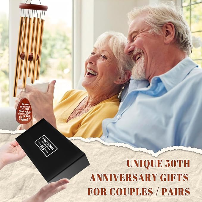 50th Anniversary Wind Chimes, 50th for Christmas for Couples Parents, 50 Year Wedding Decorations for Garden Home Outdoors, Golden Anniversary Keepsake Gifts Ideas, 25in