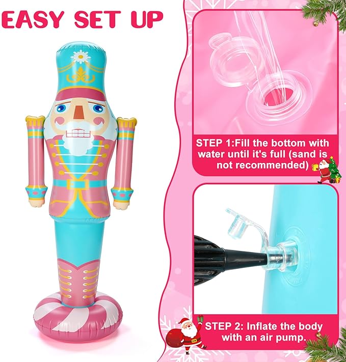 Jenaai 1 Pcs 5 ft Pink Inflatable Christmas Nutcracker Outdoor Decoration, PVC Christmas Blow up Yard Decor, Weatherproof Giant Nutcracker Decor for Xmas Door Lawn Garden Holiday Party (Bright)