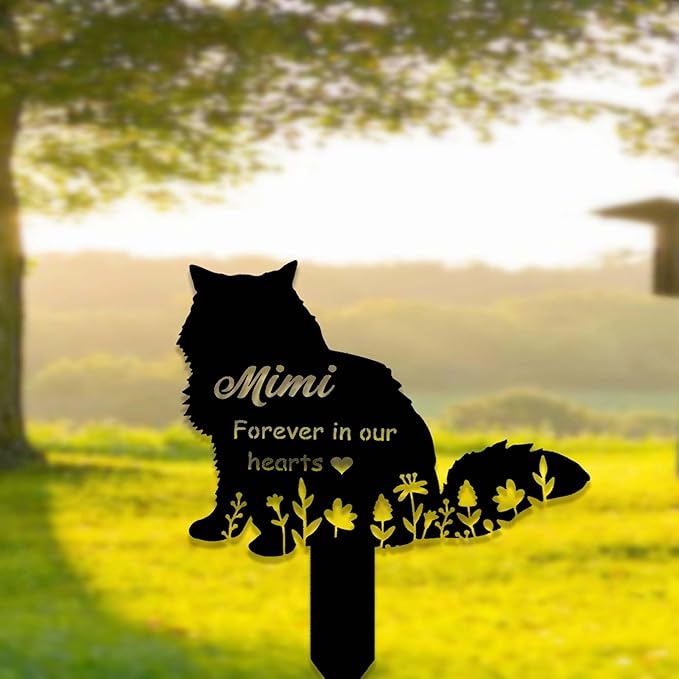 Custom Fluffy Metal Cat Memorial Stake Garden Decor Personalized Cat Name Remembrance Yard Stake Pet in Heaven Loss Sympathy Gift