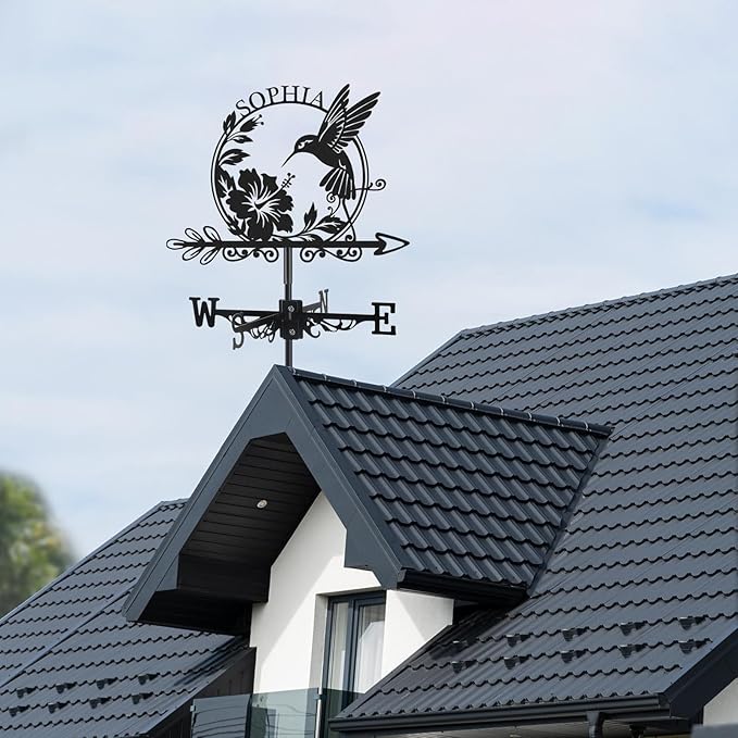 Personalized Hummingbird Metal Weather Vane, Custom Name Weathervane, Wind Direction Indicator, Weather Vanes Roof Mount, Wind Vane Garden Decor for Outside Farmhouse Yard, Customized Gifts