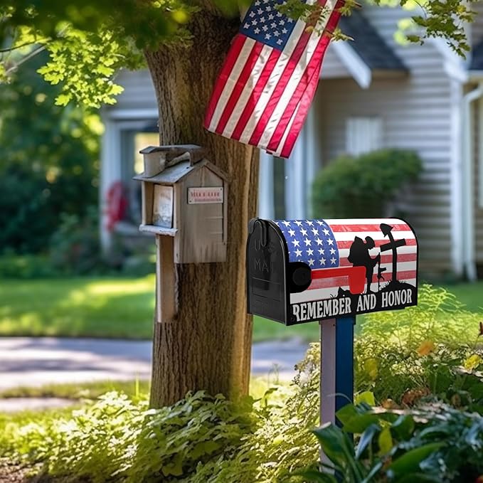 Memorial Day Mailbox Cover Patriotic American Stripes Stars Freedom Flag Magnetic Mailbox Wraps Remember and Honor Post Letter Box Cover Standard Size Outdoor Garden Yard Decoration