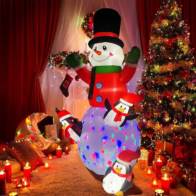 10ft Christmas Inflatable Outdoor Decoration, Kaleidoscope Penguin Snowman Inflatable Yard Decoration with LED Lights for Indoor Outdoor Patio Garden Christmas Decoration…