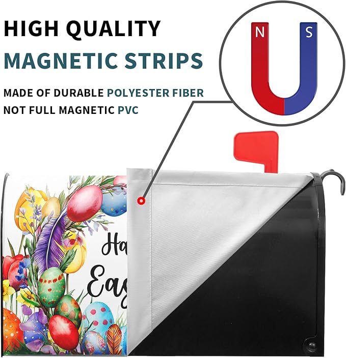 Easter Mailbox Covers Magnetic Standard Size 21 X 25.5 Inch Egg Bunny Floral Magnetic Mailbox Covers Spring Easter Mailbox Wraps Post Box Cover Decoration Outdoor Garden Home Yard Outside