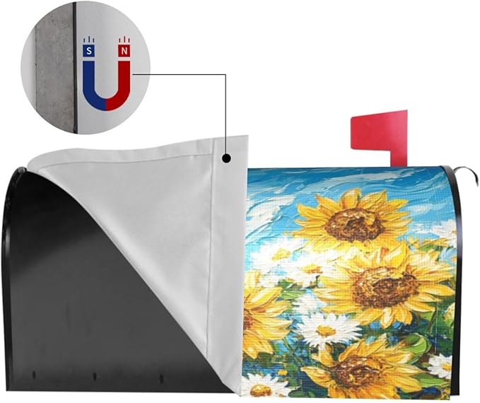 Mailbox Covers Sunflower Daisy Flower Art Magnetic Letter Post Box Cover Standard Size 21 x 18 Inch Garden Yard Home Decorative