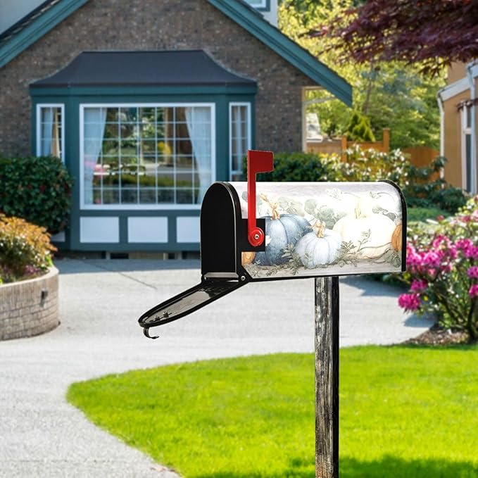 ALAZA Fall Blue Orange Grey Pumpkin Magnetic Mailbox Cover MailWraps Garden Yard Home Decor for Outside Standard Size-18"x 20.8"