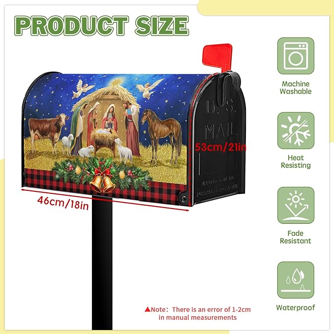 Christmas Nativity Mailbox Cover Magnetic for Winter Holiday Outdoor Garden Decor 21X18 in Mailbox Covers Magnetic Standard Size