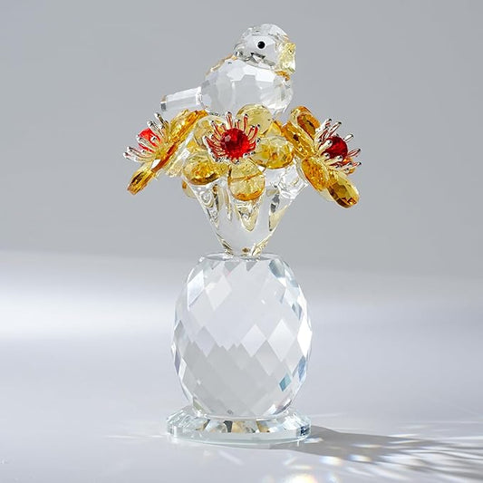 Crystal Bird & Forget-Me-Not Flower Figurine,3x4 inch Glass Flower Collectible Ornaments for Home Decor Table Centerpiece Glass Bouquet Flowers Keepsake Gifts for Women （Yellow）
