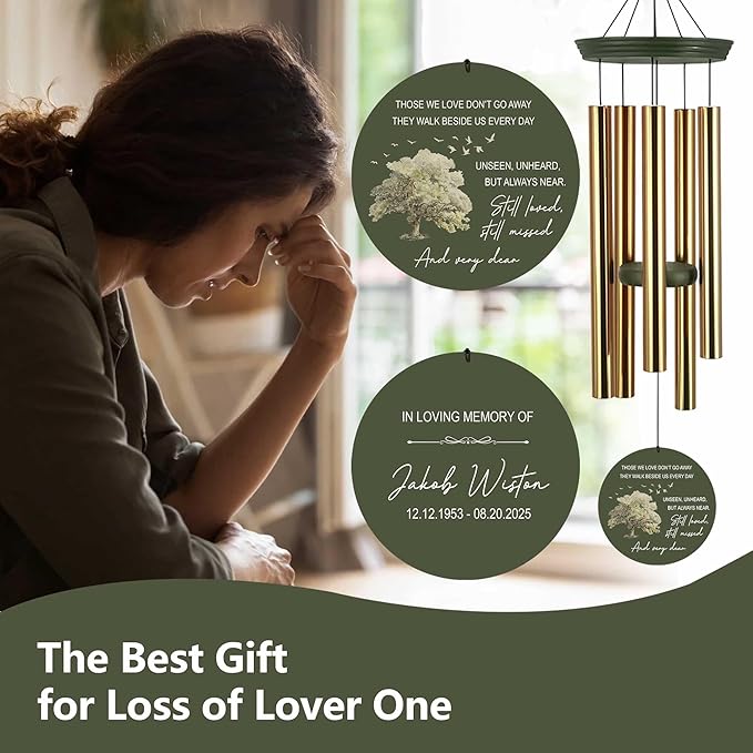 ASTARIN Custom Sympathy Wind Chimes for Loss of Loved One, Remembrance Gift for Loss Husband Wife, Windchimes in Memory of a Loved One, Gifts for Grieving Friends(Produced in USA)
