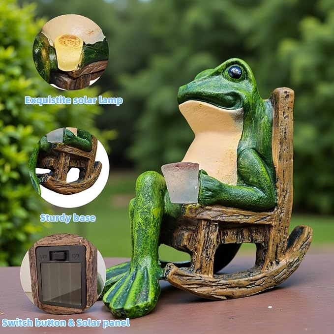 Miniature Frog Garden Statue Outdoor Decorations Figurine Light Fairy Garden Accessories Solar Frog Decor Art for Yard, Lawn,Balcony, Unique