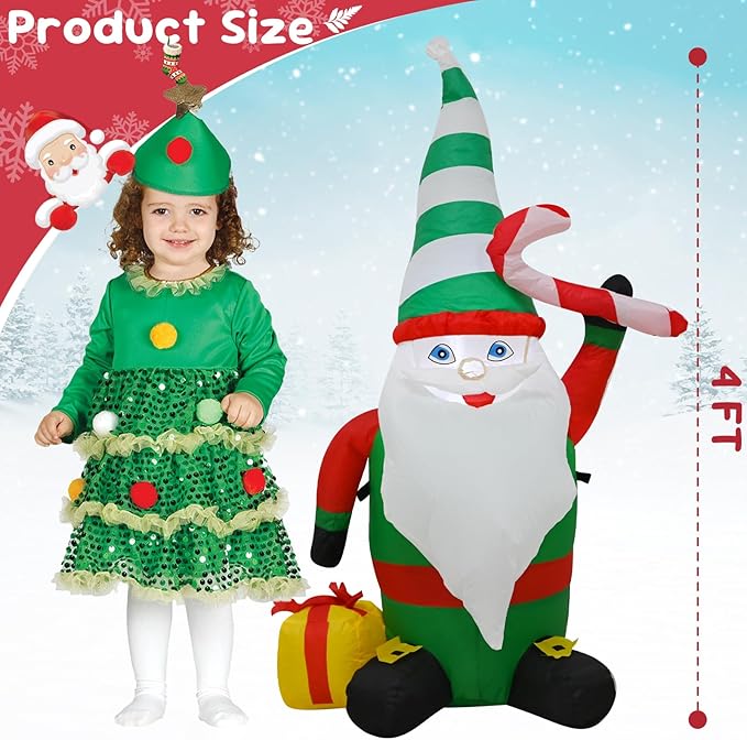 TRMESIA 4FT Inflatable Christmas Gnome Indoor Outdoor Decoration,with LED Lights Garden Yard Lawn Ornament Perfect for Xmas Blow up Decor, Christmas Themed Inflatable Decorations
