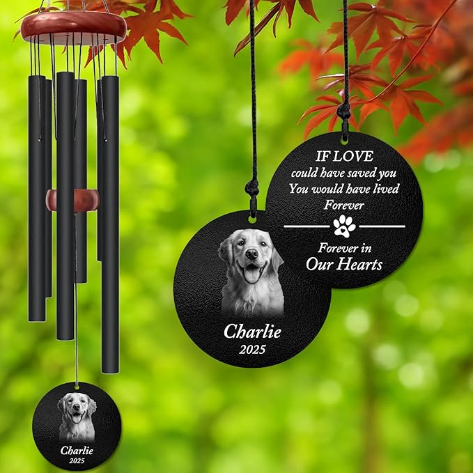 Personalized Dog Memorial Wind Chime – Custom Pet Photo & Name “Remember Me with Love” Windchime – Sympathy Gift for Pet Loss – Memorial Windchimes for Loss of Loved One – Remembrance Décor