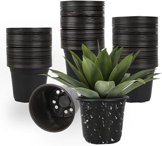 100 Packs Nursery Pots, 4 5 6 Inches Plastic Nursey Pots for Plants with Drainage Holes, Seed Starting Garden Pots of Flower Plant Container for Succulents, Transplanting (100, 5 Inch)
